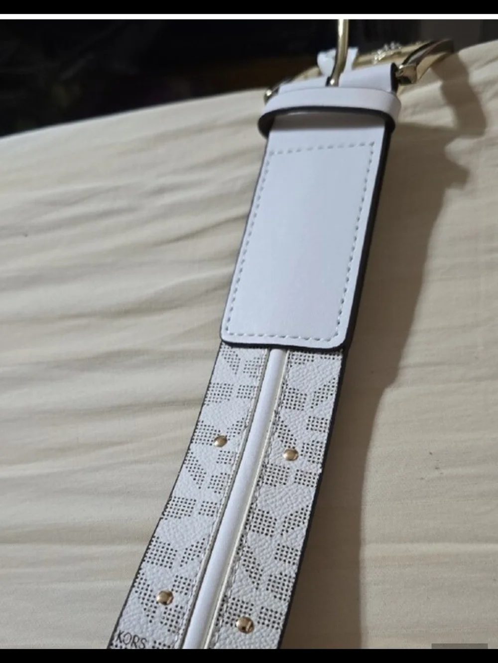 MICHAEL Michael Kors WOMEN'S White Leather Belt with Gold-Tone Buckle